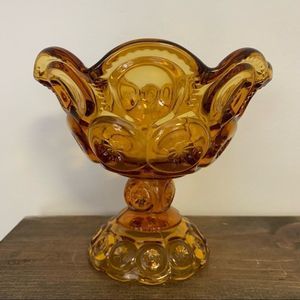 Vintage Amber Moon and Stars Candy Dish 5.25x5.75”